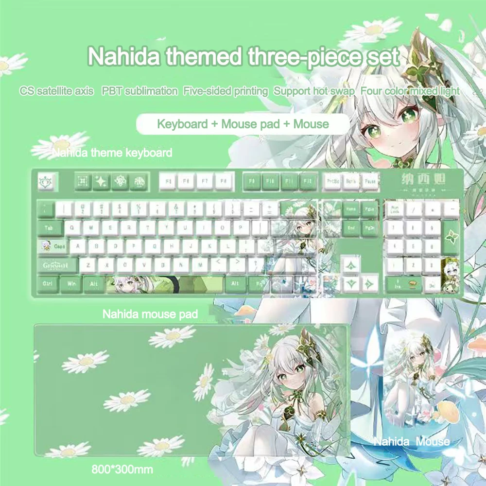 Wired Keyboard Genshin Impact Theme Keyboard Mousepad Mouse 3 piece set Furina Yae Miko Klee Computer Gamers Mouse Pad Keyboard