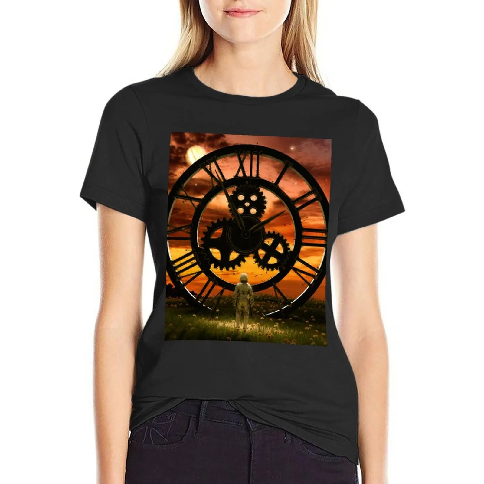 

Time T-Shirt shirts graphic tees heavyweights Summer Women's clothing