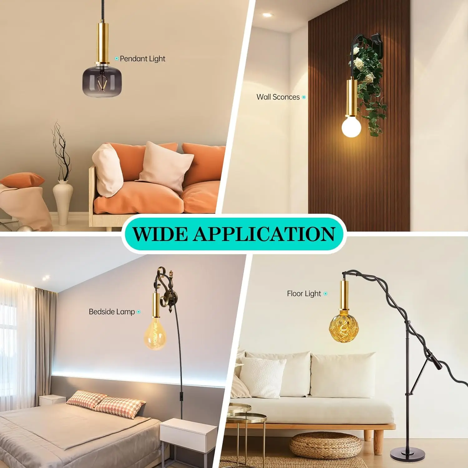 Pendant Light Fixtures with Cord Lamp,15FT Hang Lights with Gold Long E26 Socket,Industrial Decor Hemp Rope Electrical Cord