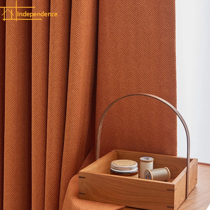 Karamell-Kaschmir-Fischgrätenmuster, strukturierte Chenille-Verdunkelungsvorhänge für Wohnzimmer, Schlafzimmer, Balkon, schwebendes Fenster, maßgeschneidert