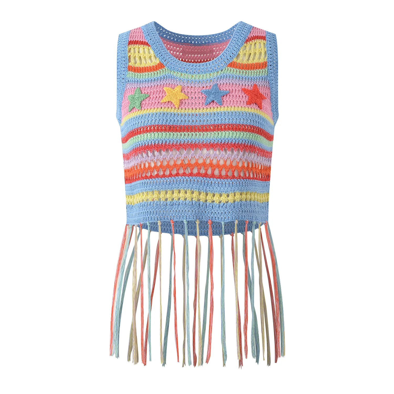 

Высококачественный европейский Sle ручной вязки допана, смешанная пряжа, звезда, кисточка, дизайн, жилет, ремень, летняя мода