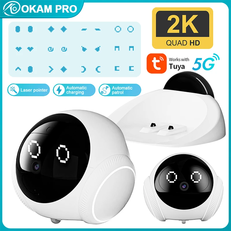 

OKAM Magic S1 Robot Camera HD 2K 5G WIFI Pet Camera Remote Mobile Expression Interactive Pet Health Detection Ai Smart Camera