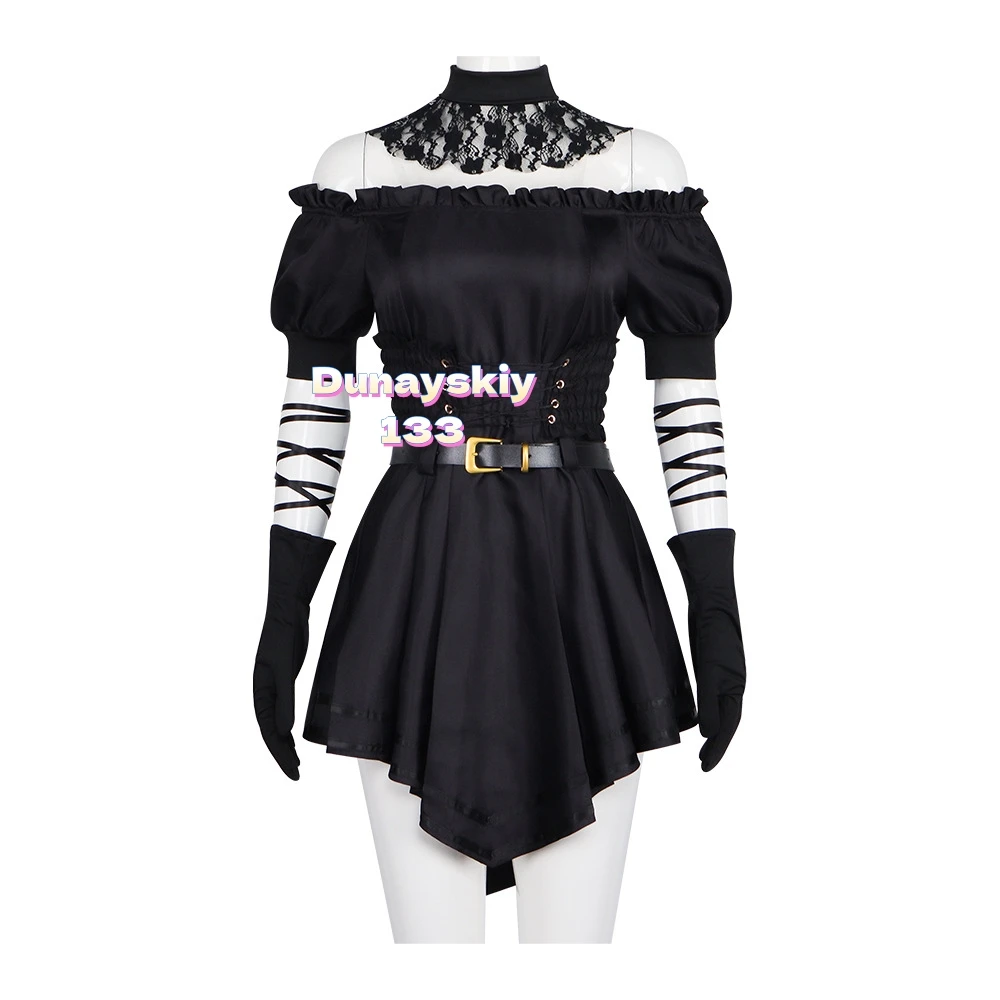 مجموعة كاملة من Grok AI Ani Cosplay - زي سبج قوطي سايبر داكن مع شعر مستعار وقفازات وجوارب لعب الأدوار رفيق AI