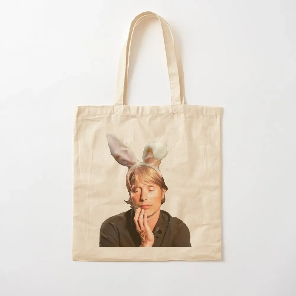 

Mads Mikkelsen with bunny ears Tote Bag foldable reusable bag canvas shopping bag shopping logo shopping cart bags