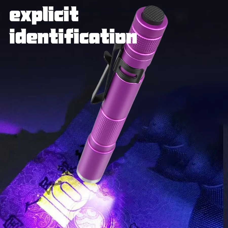 395nm Led Lamp Mini Portable Ultraviolet Light Flashlight with Pen Clip Pet Urine Scorpion Detector UV Lamp Use AAA Batteries