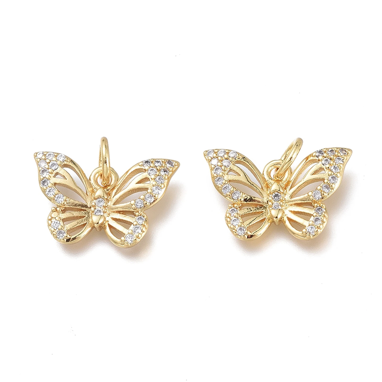 10pcs Metal Butterfly Charms Real 18K Gold Plated Brass Micro Pave Clear Cubic Zirconia For Jewelry Making DIY Bracelet Necklace