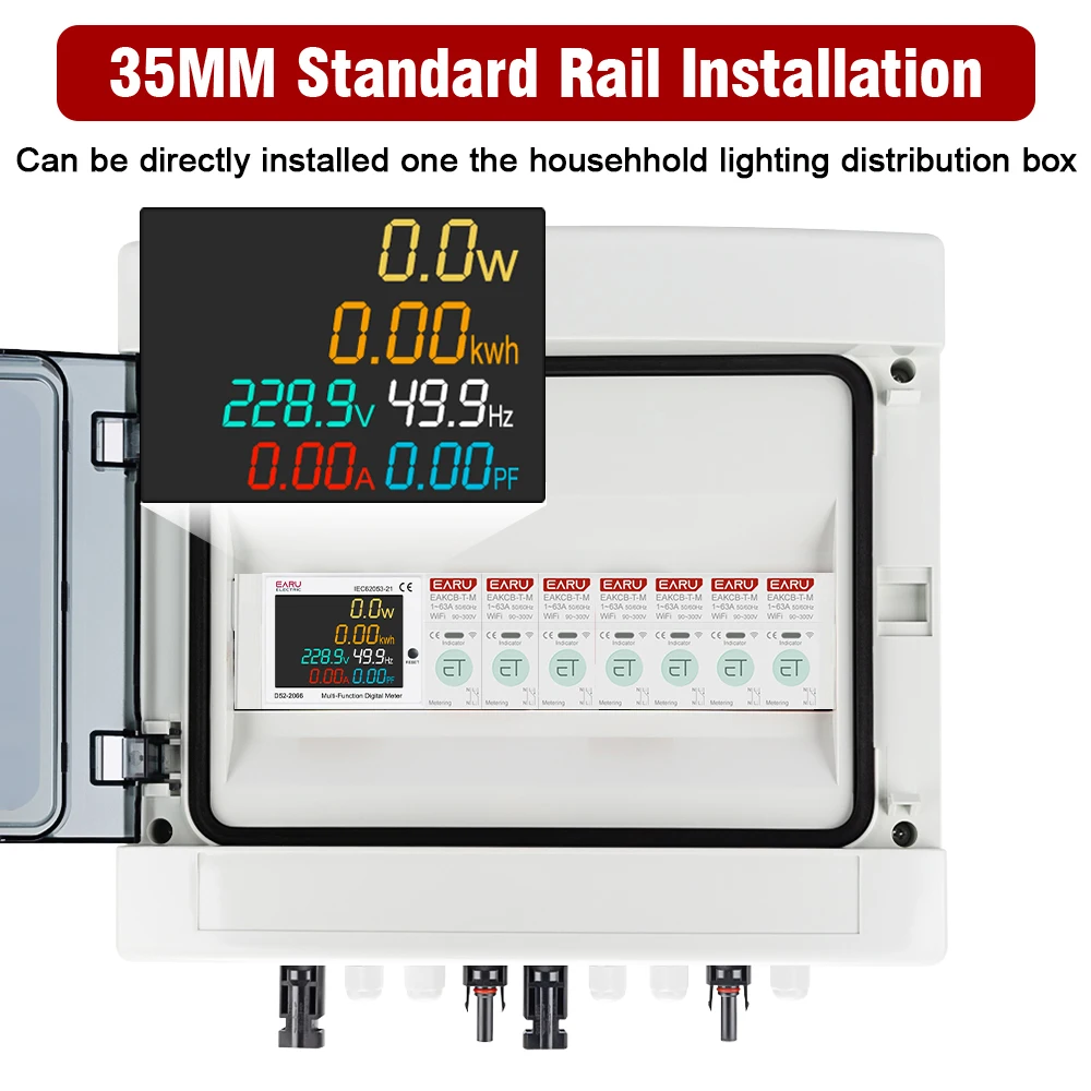 EARU 6IN1 Din Rail AC Monitor 110V 220V 380V 100A Voltage Current Power Factor Active KWh Electric Energy Frequency Meter VOLT