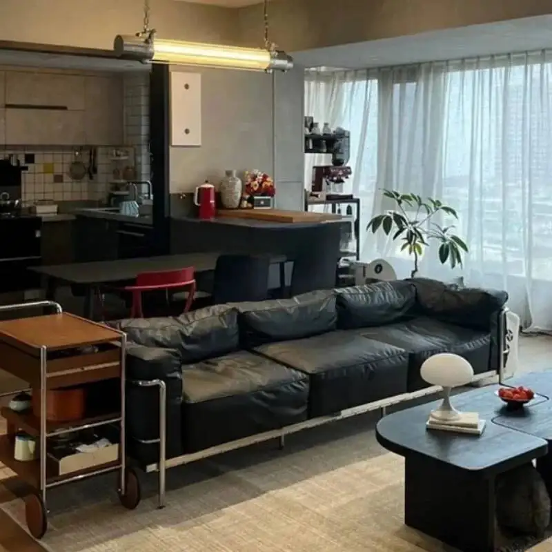 

ss A14 Italian light luxury black LC3 sofa combination living room small apartment leather art sofa