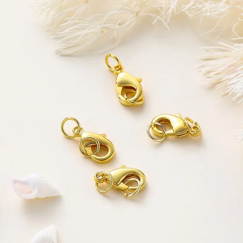 10Pcs 14K/18K Gold Color Plated Lobster Clasps With Open Jump Rings End Connectors DIY Findings Set for Bracelet Jewelry Making