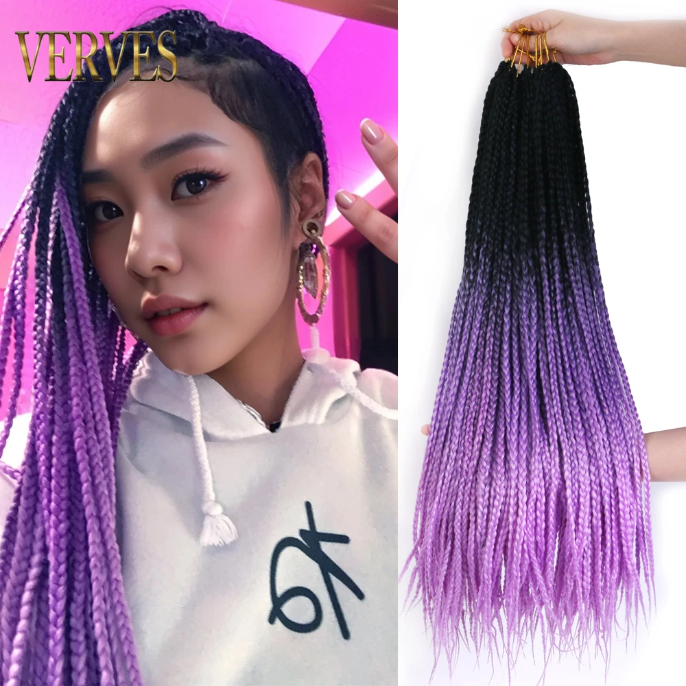 VERVES 6 buah kotak kepang sintetis Crochet Braid 24 inci 22 akar/pak Ombre mengepang rambut ekstensi Ombre ungu Crochet Braid