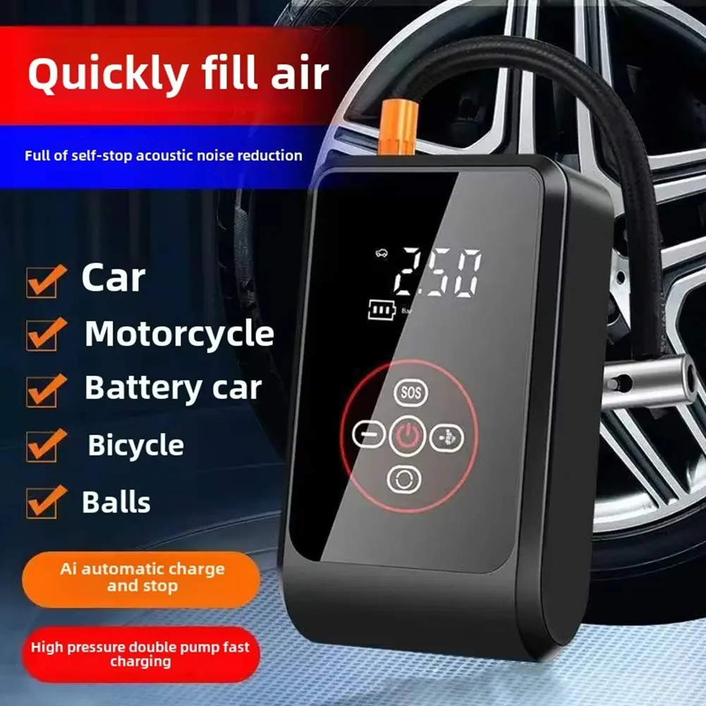 

Portable 120W Wireless Tire Compressor Digital Inflator Designed for Cars and Motorcycles Featuring Built in LED Lighting