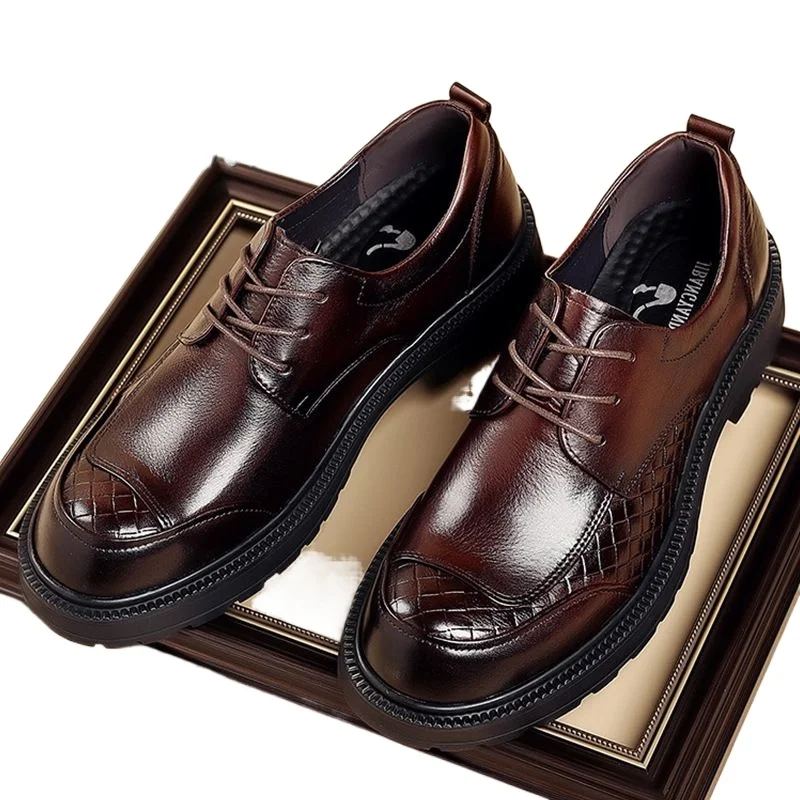 2025 Men's First Layer Genuine Leather Inner Insole Big Toe Thick Sole European Version Business Derby Shoes