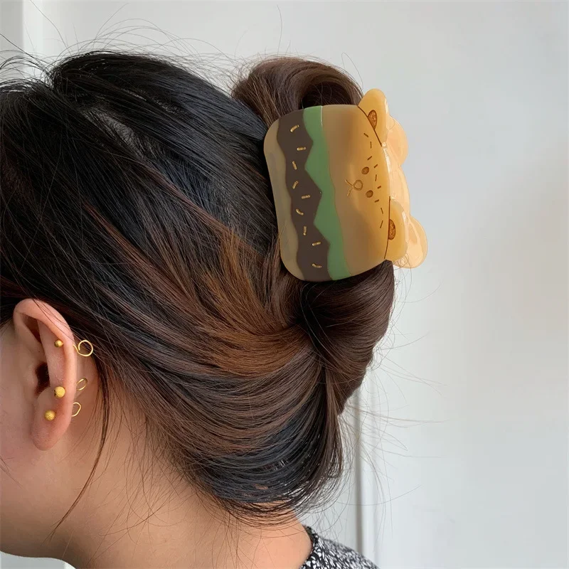 Cute Burger Hair Clips Cartoon Mouse Acetate Hair Claws Sweet Potato Hairpin Shark Clip Hair Accessories for Women