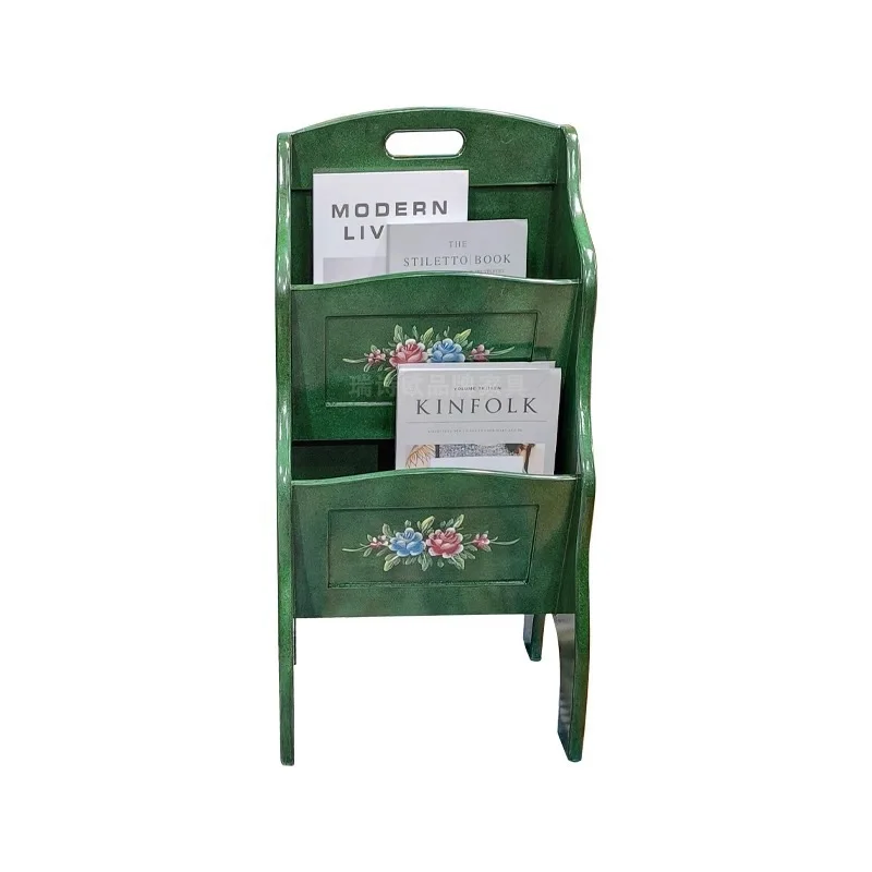 

American rural retro painted bookshelf solid wood magazine rack multi-layer storage small apartment characteristic storage shelf