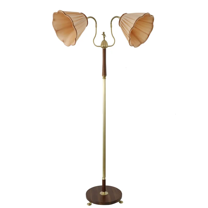 

Vintage Double Head Flower Light Classic Burmese Teak Brass Floor Light