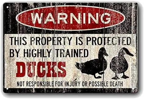 Vintage Metal Sign Warning This Property is Protected by Highly Trained Duck Outdoor Home Yard Street Garden Garage Door Metal S