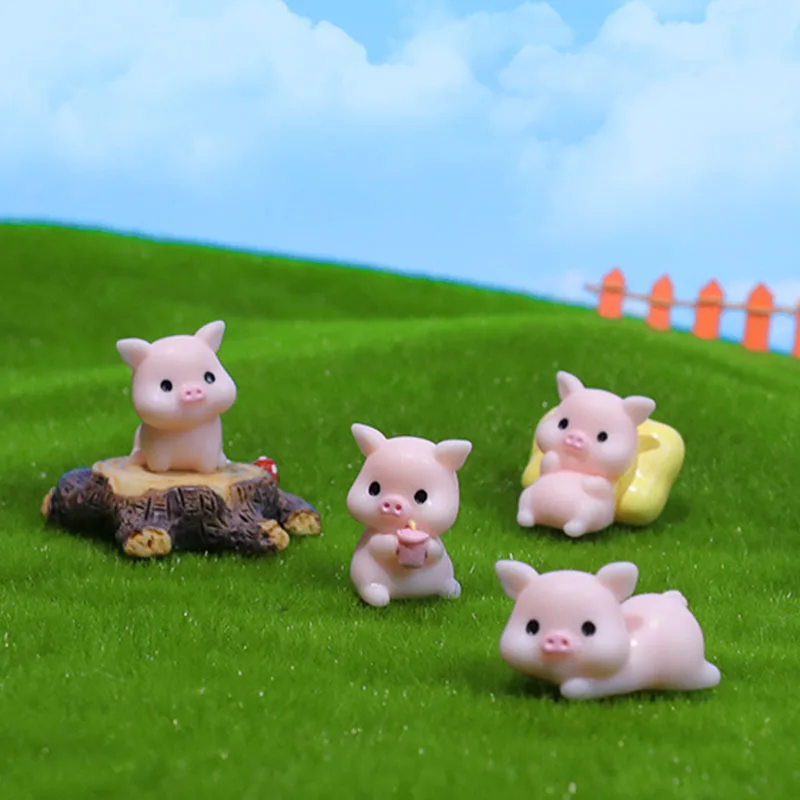 Figurines Miniature Cartoon Cute Pink Pig Micro Landscape Ornaments For Home Decorations Kawaii Animal Room Desktop Accessories