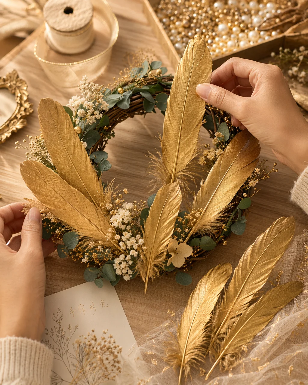 50 Pieces Natural Golden Goose Feathers Bulk 13-18cm, Soft Fluffy Plumes for Wedding Centerpiece Party Decor DIY Craft Supplies - view 5