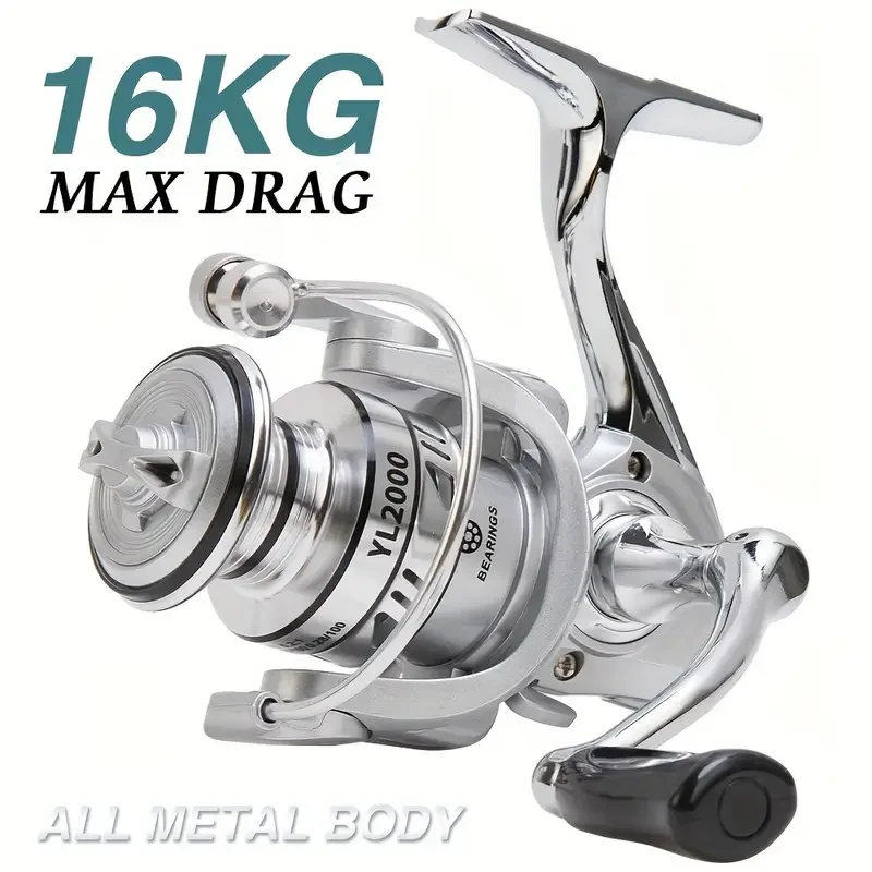 

New Max Drag 16KG High-Performance Fishing Reel 1000-7000 - Full Metal Ambidextrous Anti-Slip Grip Stainless Steel Spinning Reel