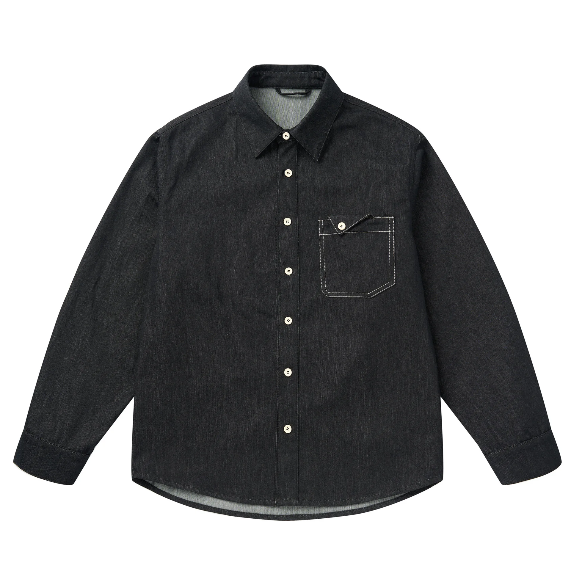 

2026 Spring New Retro Washed Original Denim Blue Pocket Long Sleeve Denim Shirt Men's Simple Slim Fit Shirt Coat