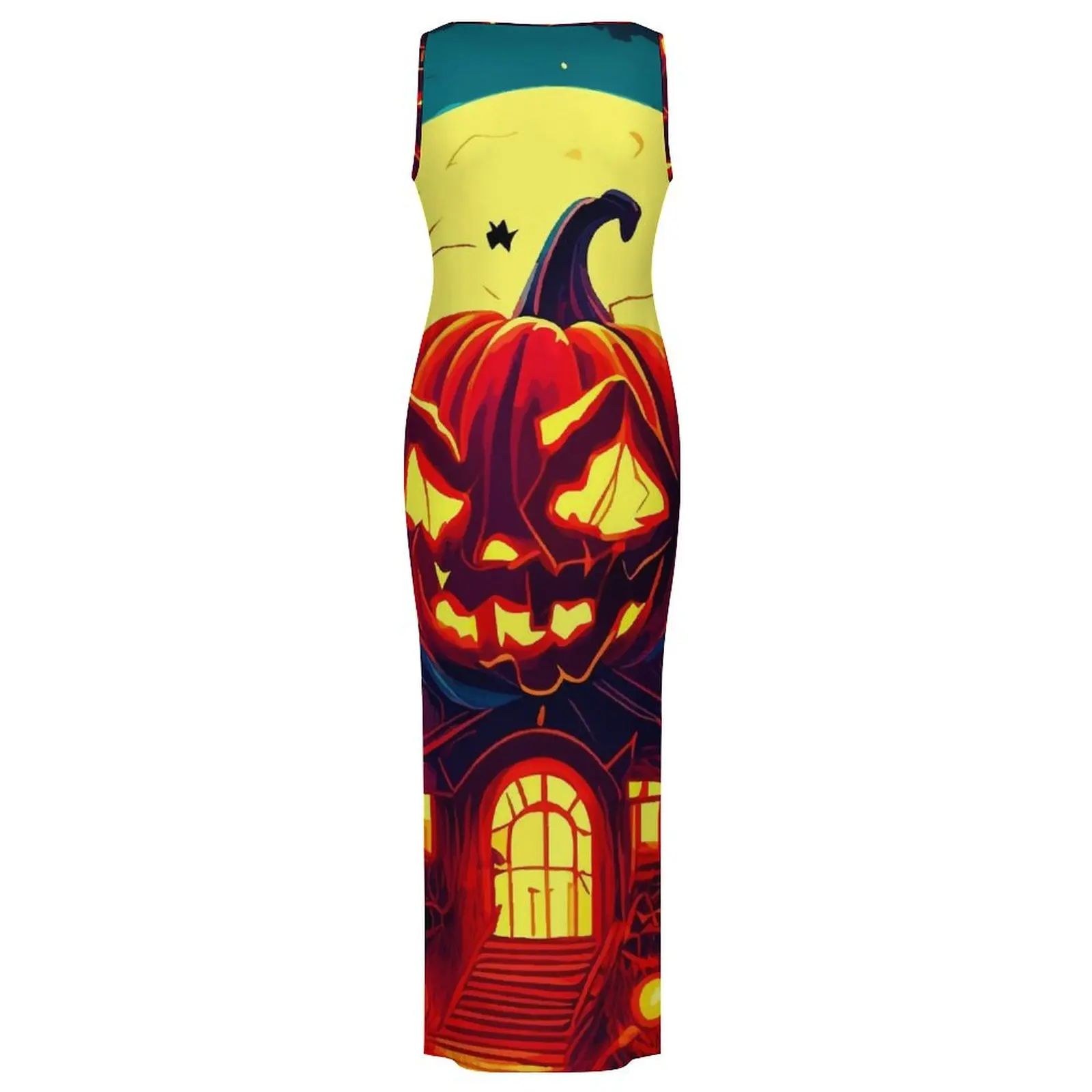 Dames vleermuizen en pompoenen jurk Halloween Night Street Style bodycon jurk mouwloze slanke sexy maxi-jurken oversized kleding