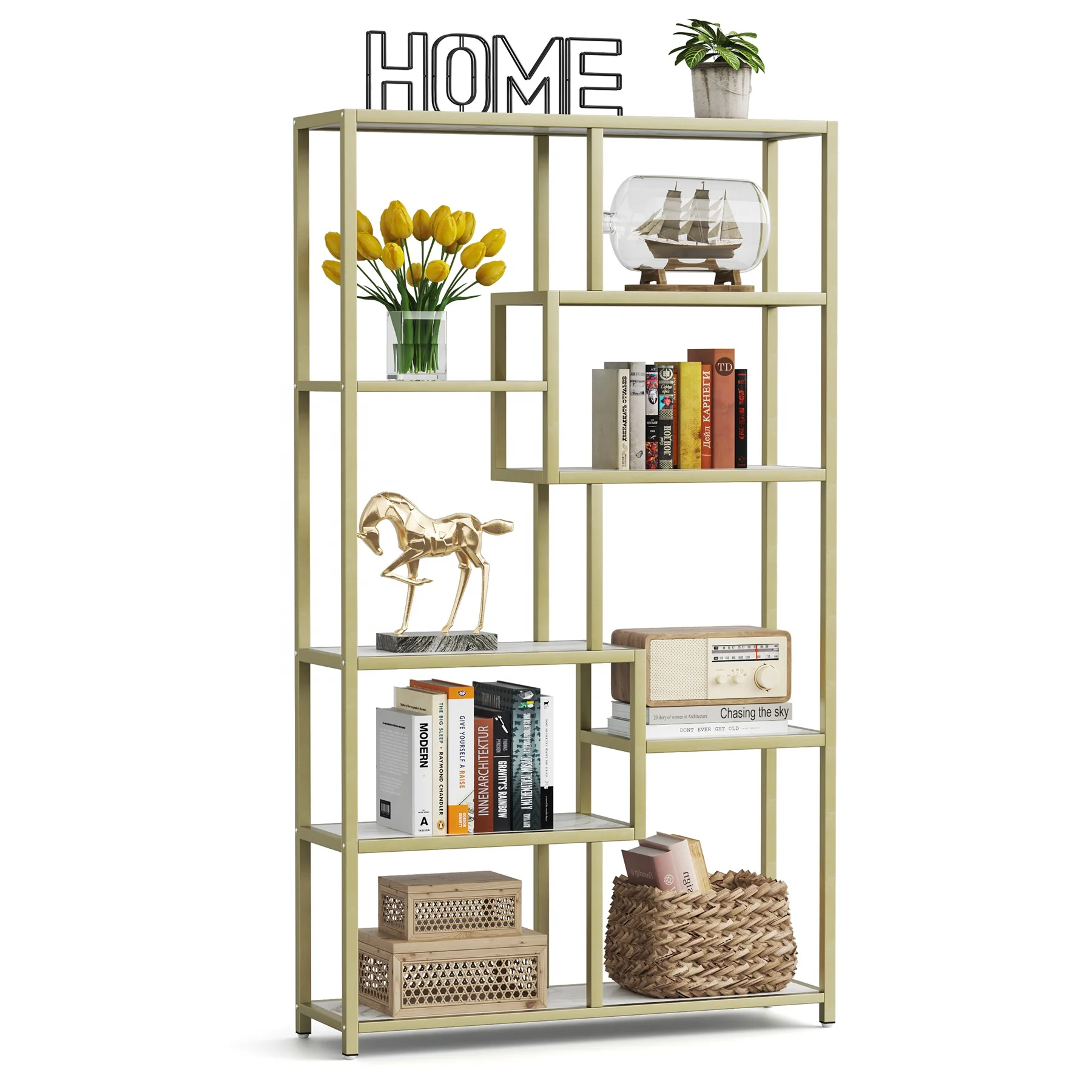 

Tribesigns Luxury Wooden Bookshelf Modern 5 Tier Etagere Bookcase Manufactured Wood Bookcase Living Room Furniture