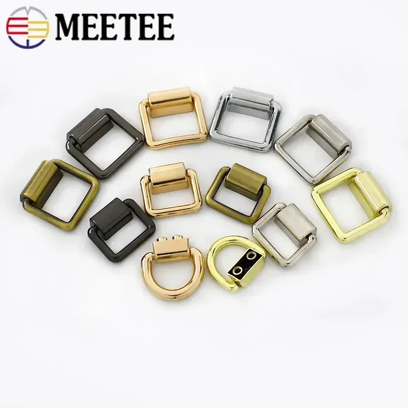 Meetee 4/10Pcs 15/16/19mm Bag Side Clip Metal Buckle Strap Hang Hook Screw Nail Square D Ring Clasp Connection Buckles Accessory