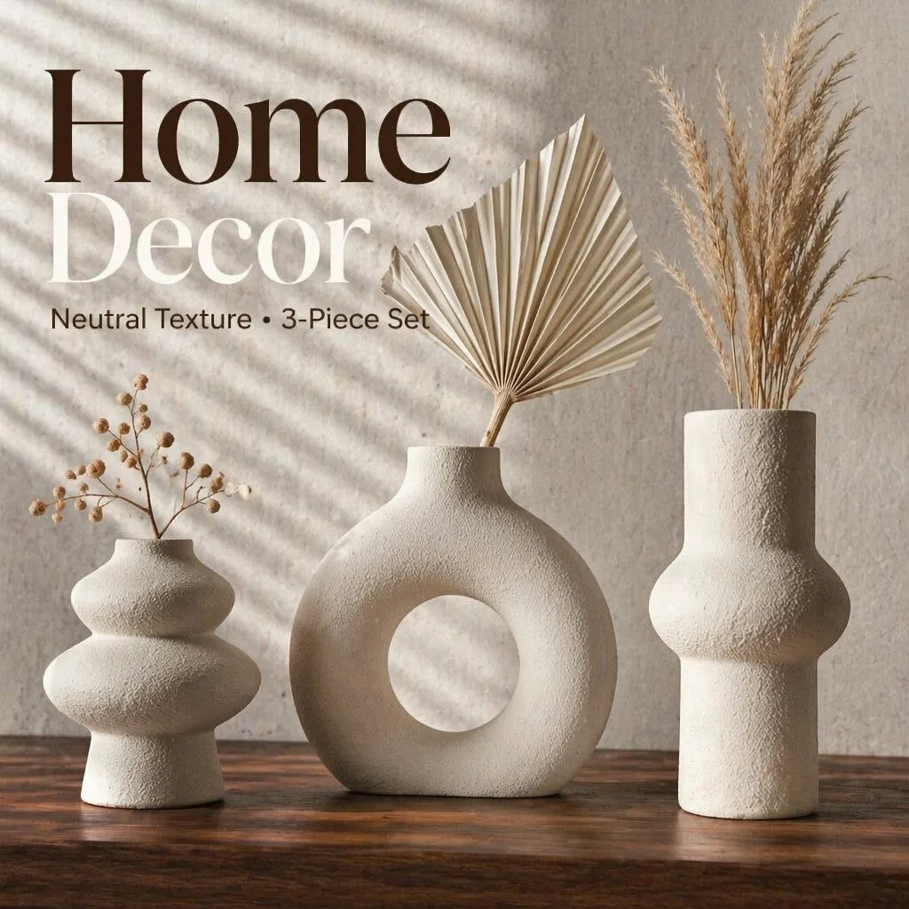 3Pack Hollow Ring Rough Textured Vase Set Eco PLA Neutral Sand Grain Vase Nordic Boho Decor For Dry Bouquet Palm Leaves Indoor T