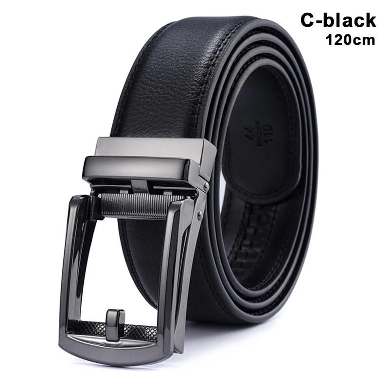 Men Leather Belt Double Track Slot Belt Black Holeless Automatic Buckle Business Casual Simple Fashion Matching Suit Wear