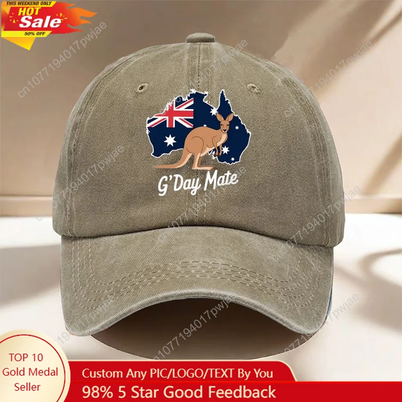 

1pc Kangaroo & Australian Flag Print Baseball Cap - Durable Textile Fabric, Mixed Colors, Adjustable Fit for Fishing, Hiking, Ca