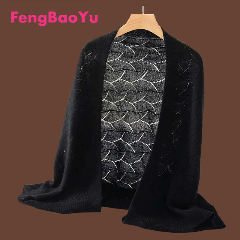 Fengbaoyu Spring Autumn New Cashmere Shawl Cardigan Women Hollow Knitting Household Wool Cloak Type Smock Outdoor Free Shipping