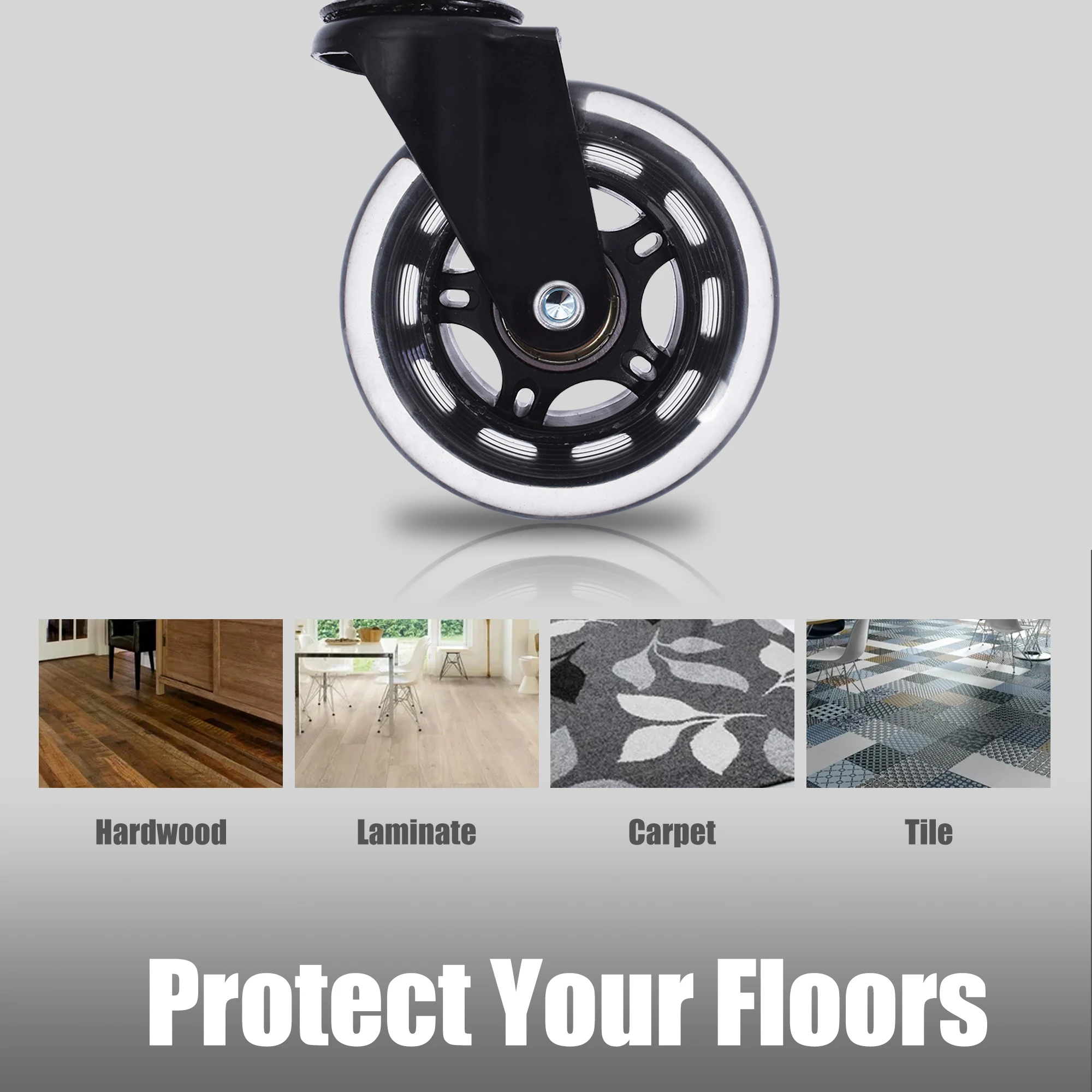 5 Buah Roda Kastor Roda Karet Putar 3 Inci untuk Lantai, Karpet, Ubin 360 °   Smooth Roll, Kapasitas 110lbs per Roda, Standar 7/