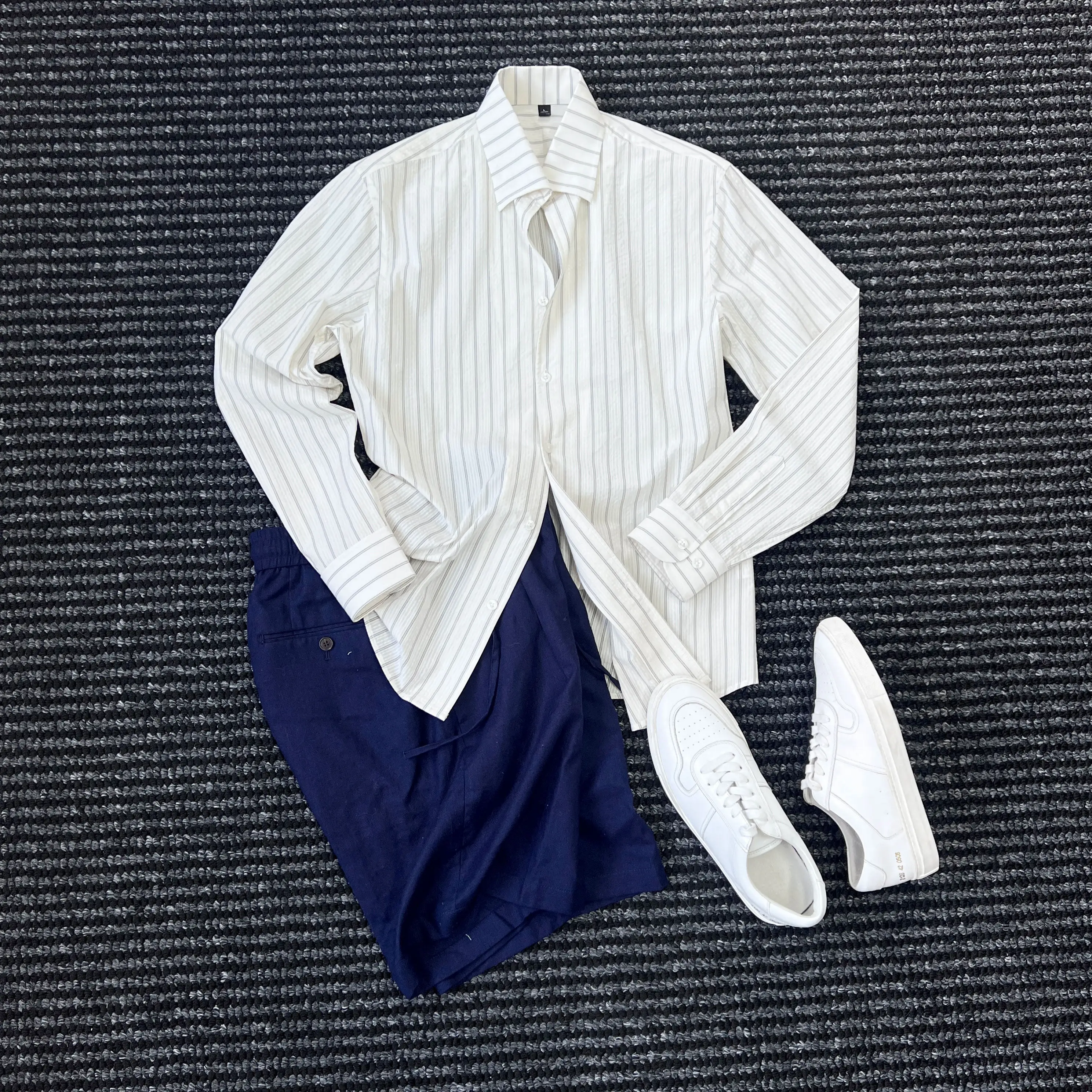 

Pure cotton old money wind one piece collar striped shirt men's summer breathable shirt tide