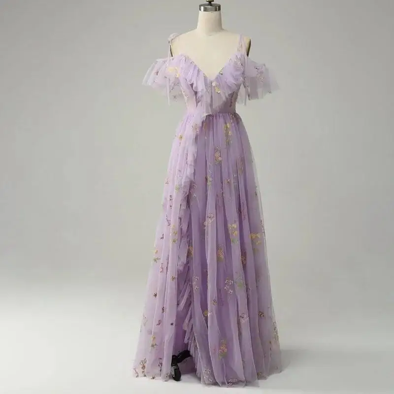 American 2025 New Fashion Women's V-neck Sleeveless Floor Length A-line Trendy Elegant Casual Ceremonial Dresses Female Clothes