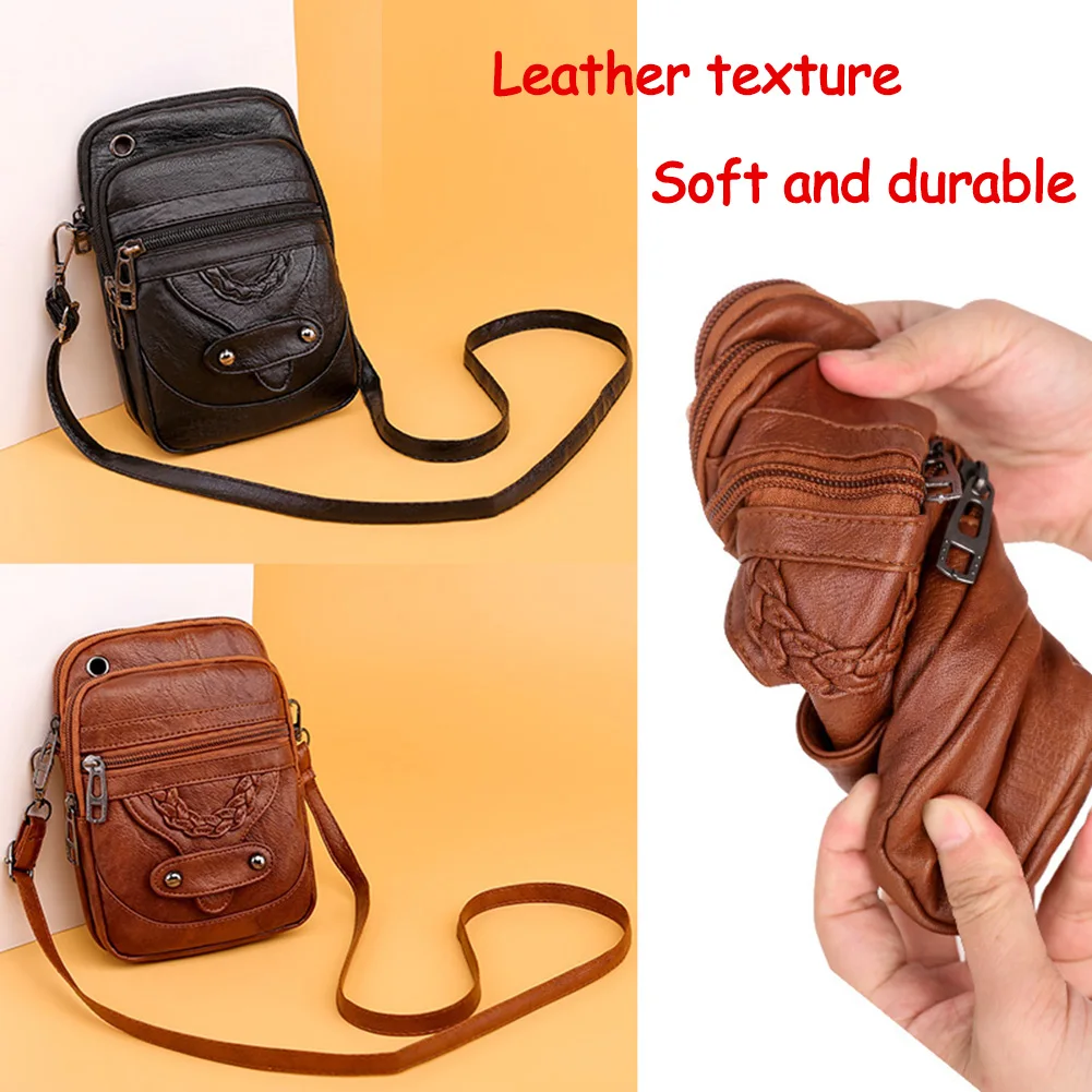 

Cell Phone Purse for Women Adjustable Strap Messenger Bag PU Leather Solid Color with Zipper Retro Handbag for Work Travel