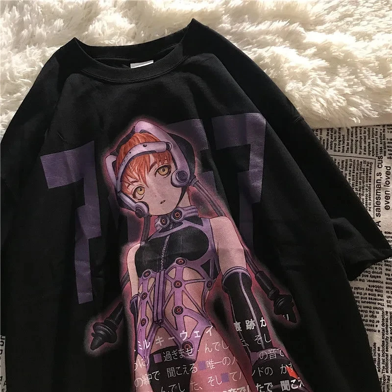 Women Clothing Summer T-shirt Streetwear Clothes Punk Top Shirt Japanese Anime Mechanical Girly Print T-shirt Casual Harajuku