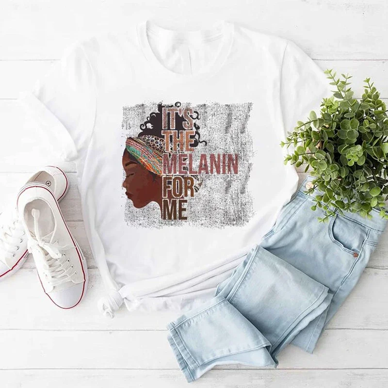 It's The Melanin For Me Graphic T Shirts Feminism Aesthetic Tee Cotton Short Sleeve Female Tees Custom Top