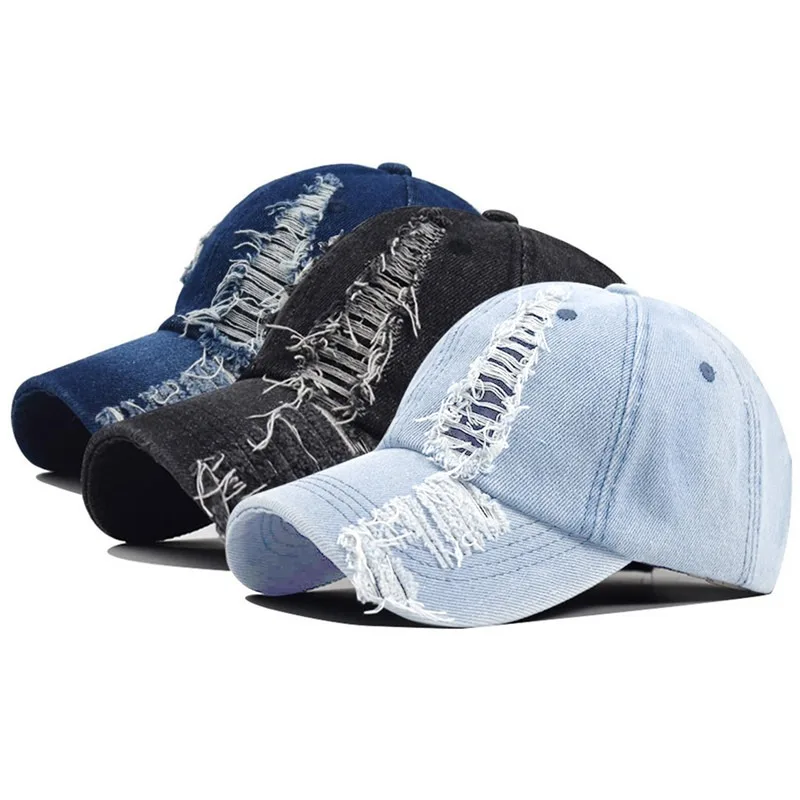 Distressed Denim Baseball Cap Vintage Unisex Cotton Sport Hat Outdoor Top Breathable Versatile Sunshade Caps Women Men