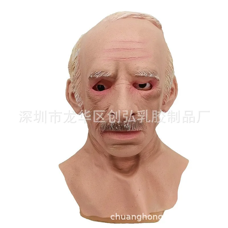 Halloween Smoking Granny Mask Latex Headset Cosplay Grandpa Hat Grandpa Wig Mask