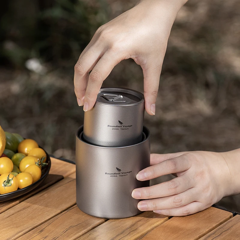 Boundless Voyage Titanium doppelwandiger Becher, ultraleicht, stapelbar, Tee-Trinkgeschirr, tragbar, für Outdoor-Camping, täglich verwendet – Detail 12