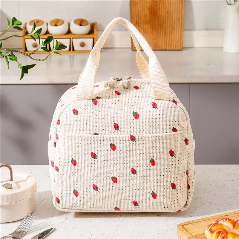 Cute Floral Printed Food Handbags Portable Thermal Lunch Bag Durable Waterproof Office Cooler Ice Insulated Case Camping Ins Bag