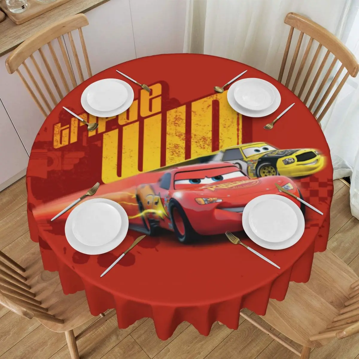 Customized Round Lightning McQueen Cars Tablecloth 60 inches Kitchen Dinning Table Cloth Spillproof Cartoon Table Covers