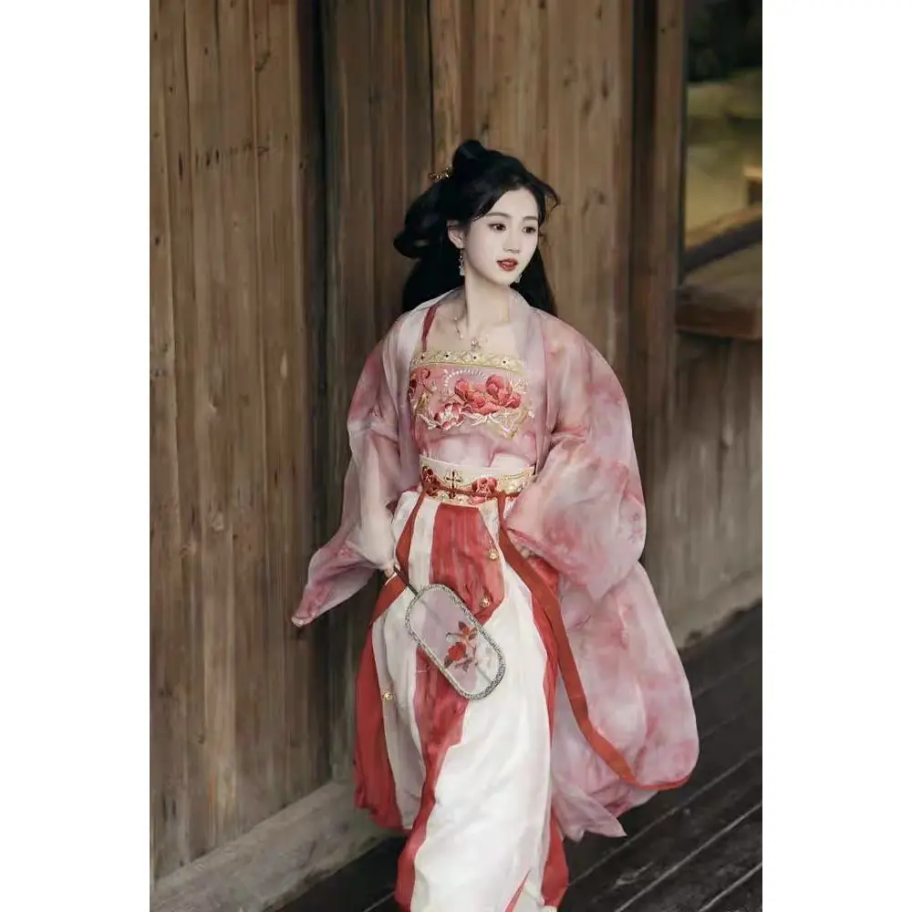 

Новая длинная рубашка с вышивкой и принтом династии Сун Ханфу, камзол, плиссированная юбка, комплект в китайском стиле, традиционный ханьфу