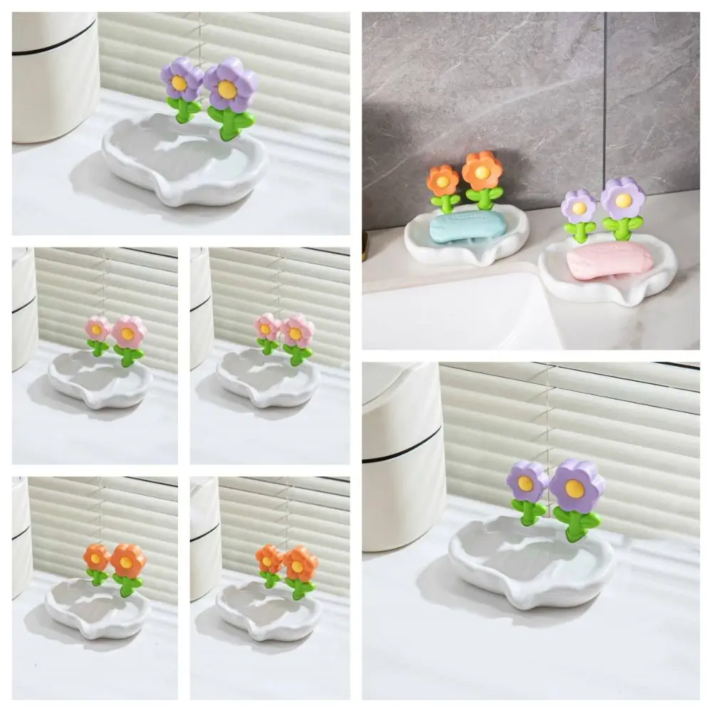 Self Draining Ceramic Soap Dishes No punching Flower Shape Soap Box No Water Accumulation Keep Soap Bars Dry Soap Holder