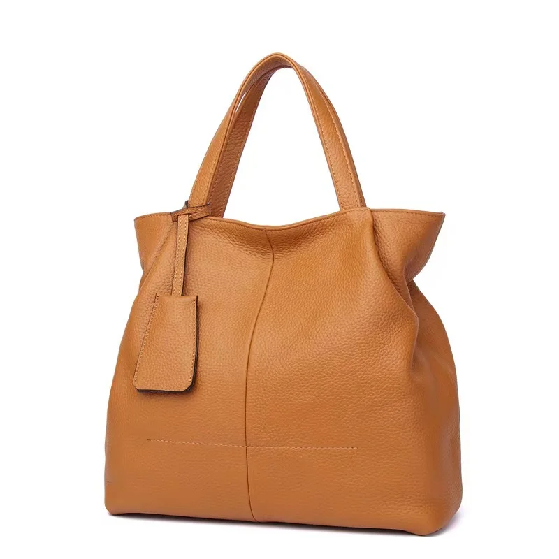 New Genuine Leather Women\'s Bag Large Capacity Shopping Bag Simple Handbag First Layer Cowhide One Shoulder Crossbody Bag