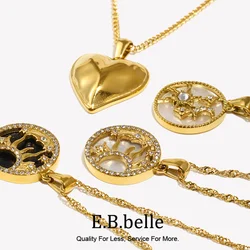 E.B.belle Y2K Accessories Black White Sell Heart Rectangle Freshwater Pearl Pendant Necklaces For Woman Stainless Steel Jewelry