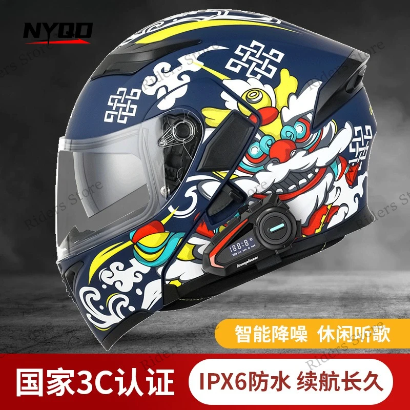 Men Motorcycle Flip Up Helmet Anti Fog Dual Lens Bluetooth Helmet With Display Screen Long Battery Life Motorbike Safety Helmet