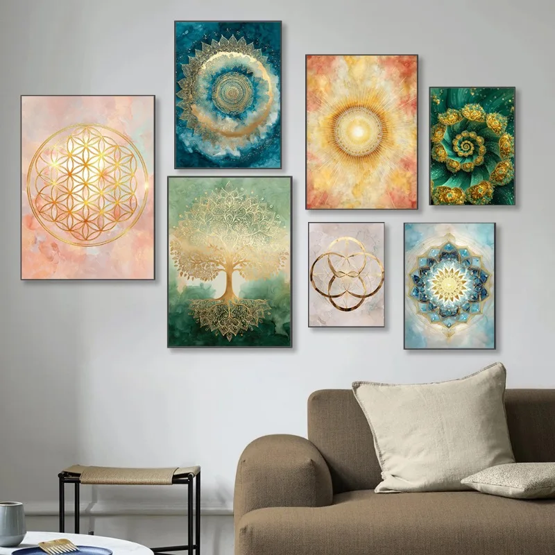 Sacred Geometry Violet Crown Chakra Flower Life Seed Life Galaxy Mandala Spiritual Wall Art Yoga Meditation Decor Boho Print
