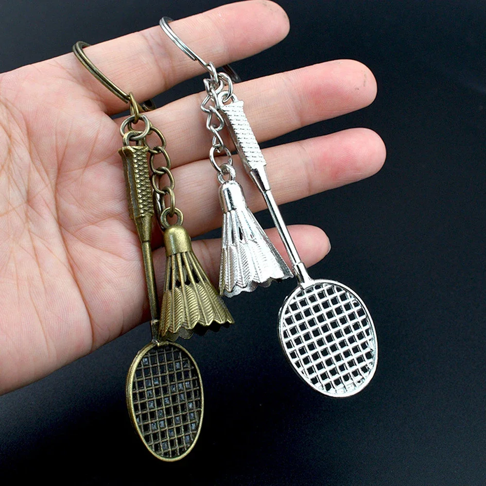 Vintage Badminton Racket Keychain Mini Metal Sport Keyring For Women Men Car Key Holder Boy Backpack Pendant Fans Souvenir Gifts