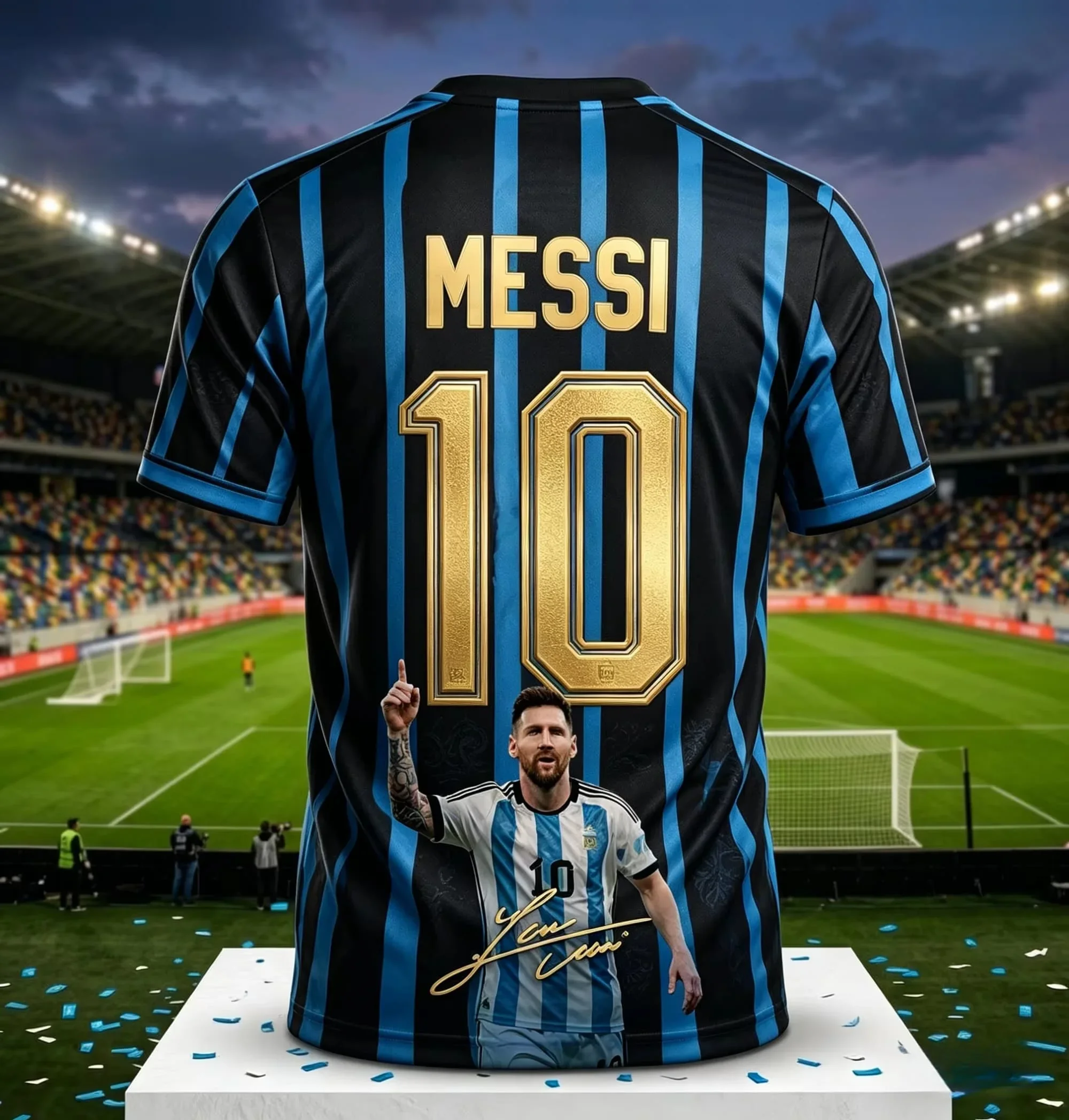 2026 Argentinien Nr. 10 Fußballtrikot | Blau-weiß gestreiftes 3D-Druck Unisex-Paar-T-Shirt für WM-Fans – Detail 3